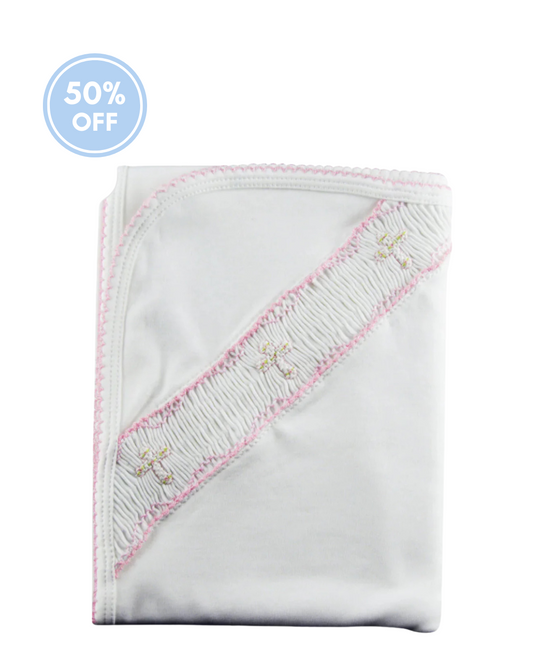 Pima Cotton Smocked Blanket - Pink Crosses