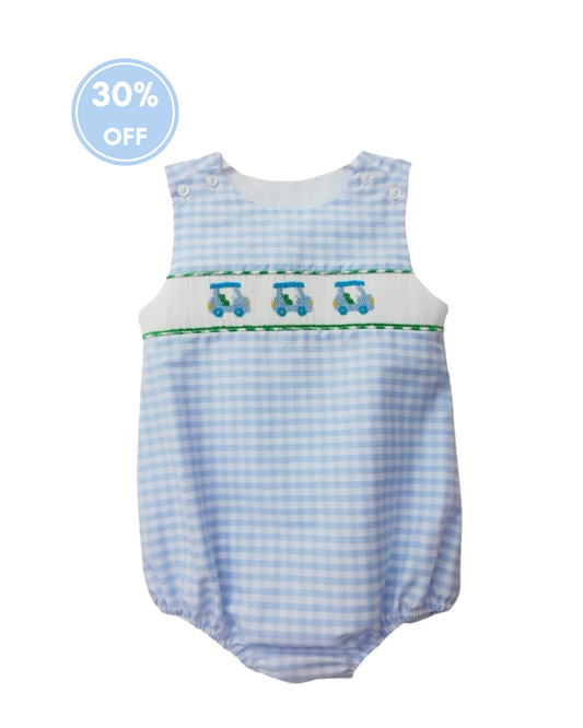 Smocked Golf Blue Gingham Bubble