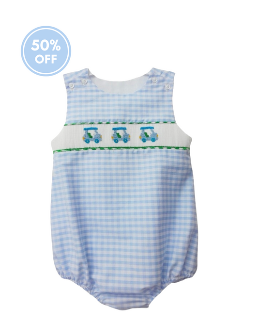 Smocked Golf Blue Gingham Bubble
