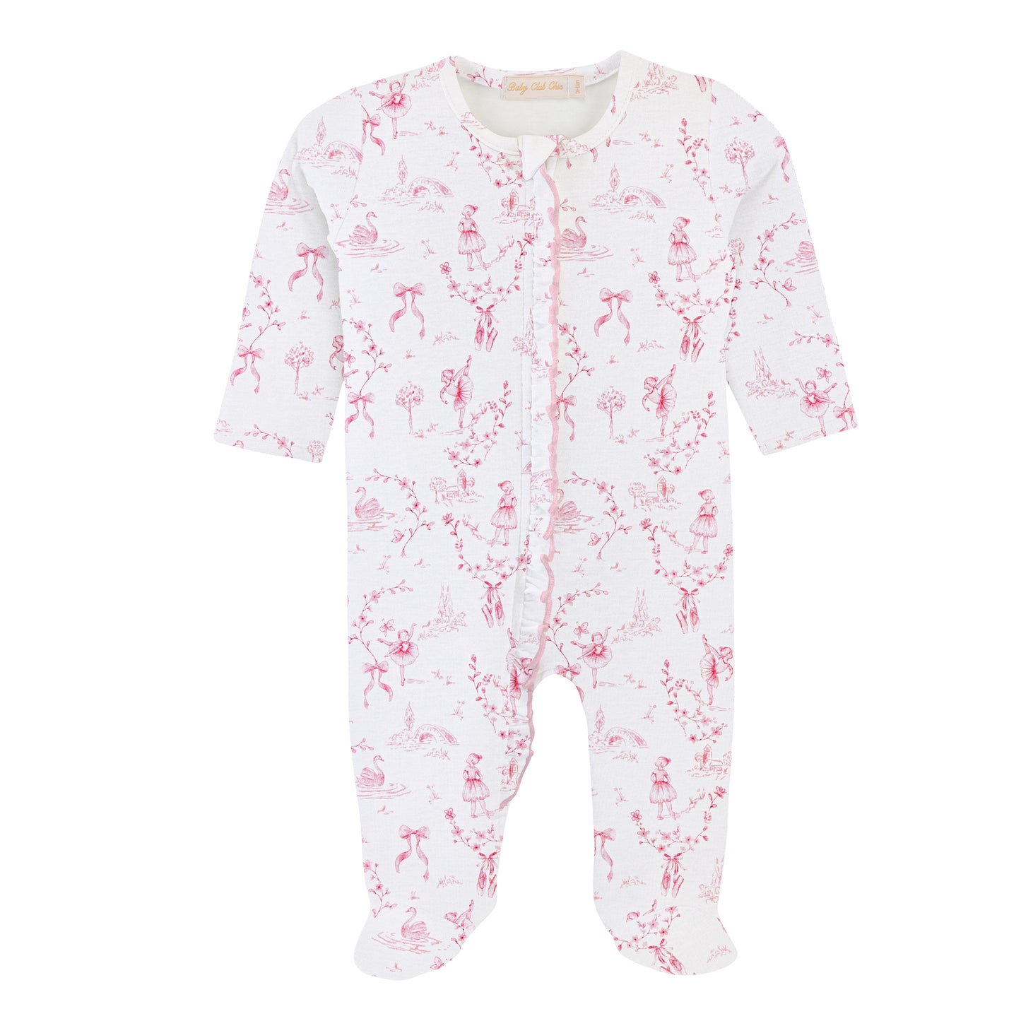 Grace in Toile Pima - Zipped Footie w/Ruffles