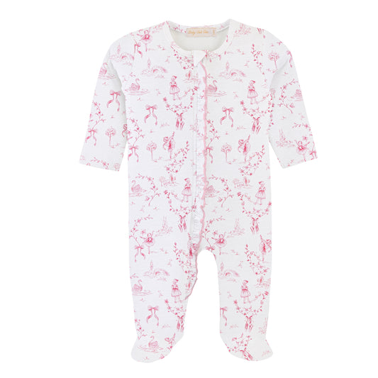 Grace in Toile Pima - Zipped Footie w/Ruffles