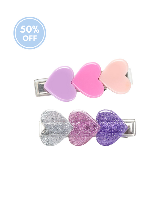 Pink and Purple Hearts Hair Clips, 2-Pack