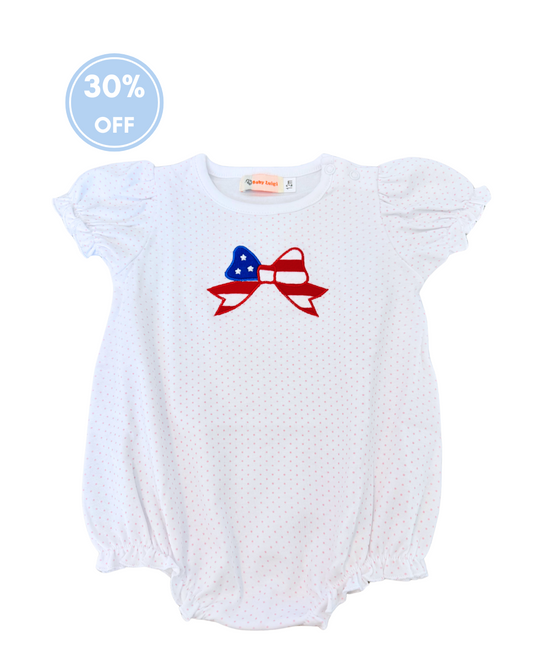 Luigi American Flag Bow on Light Pink Bitty Dot - Bubble