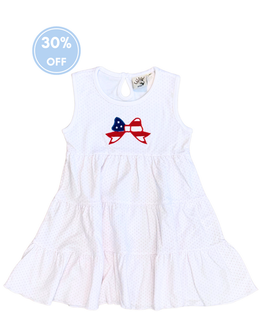 Luigi American Flag Bow on Pink Bitty Dot - Sleeveless Twirl Dress