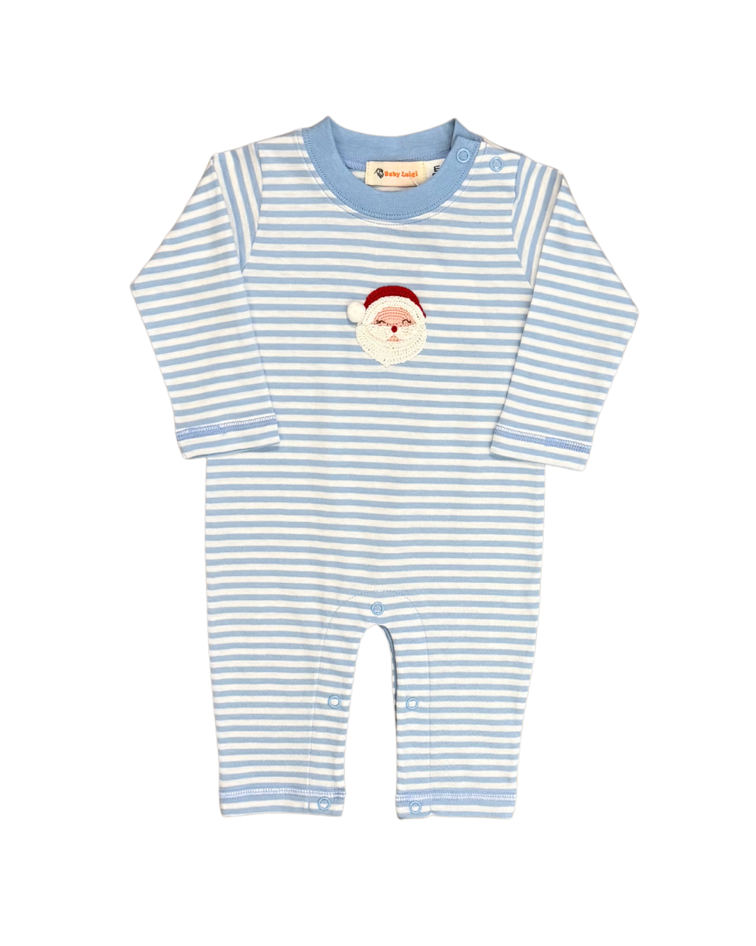 Luigi Crochet Santa Romper - Sky Blue Stripe