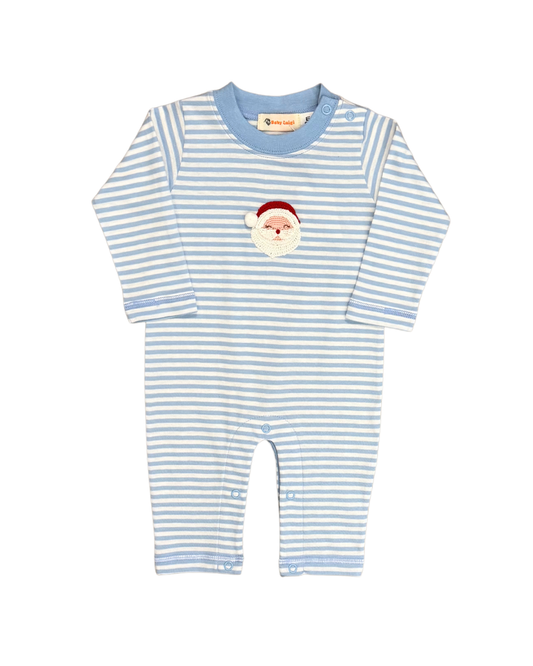 Luigi Crochet Santa Romper - Sky Blue Stripe