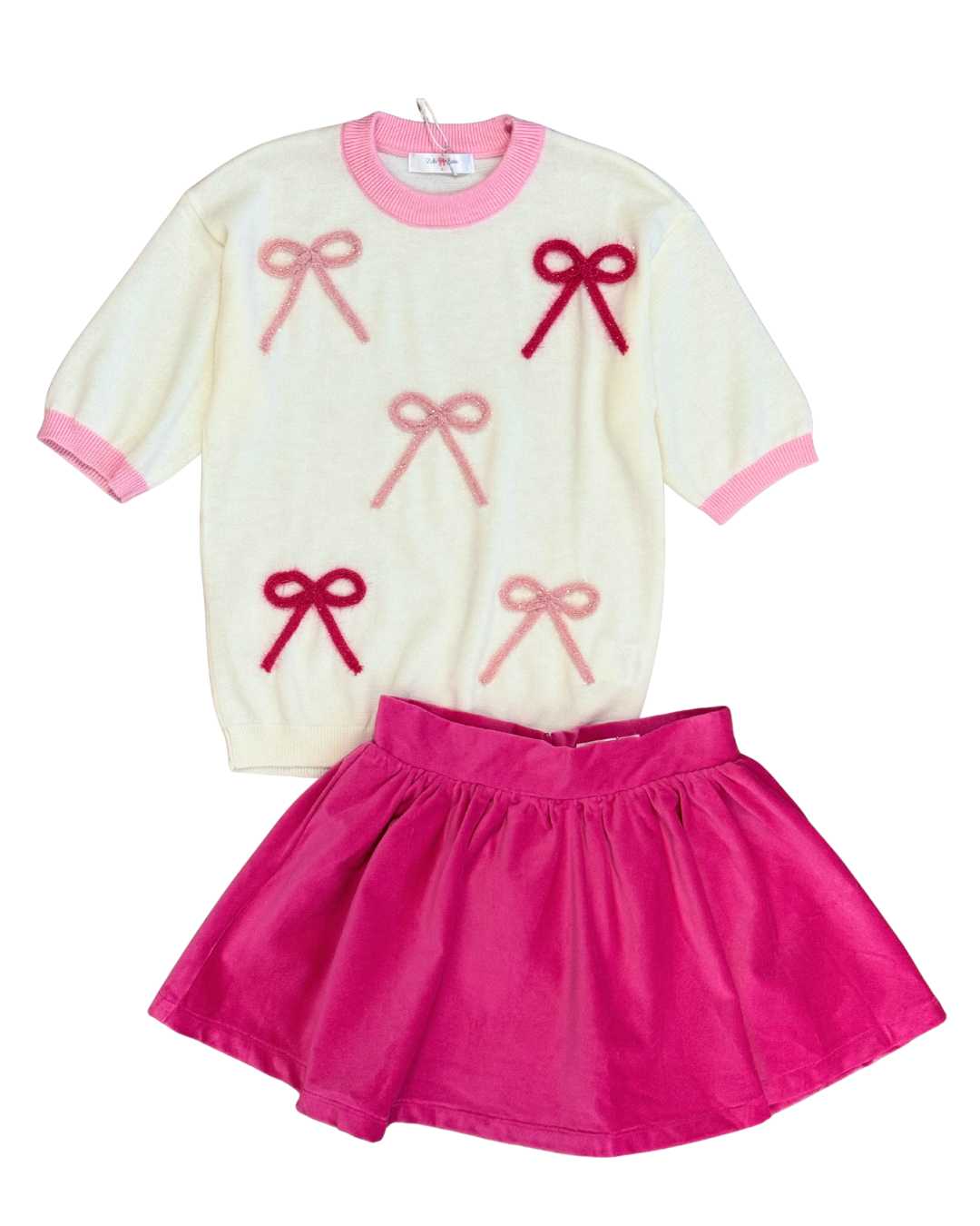 Cream Sweater - Pink Bows