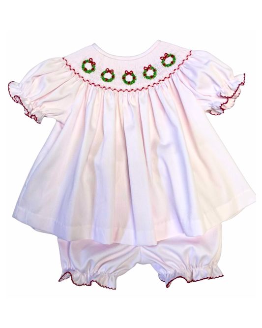 Smocked Wreath - Pink Emma Bishop Bloomer Set
