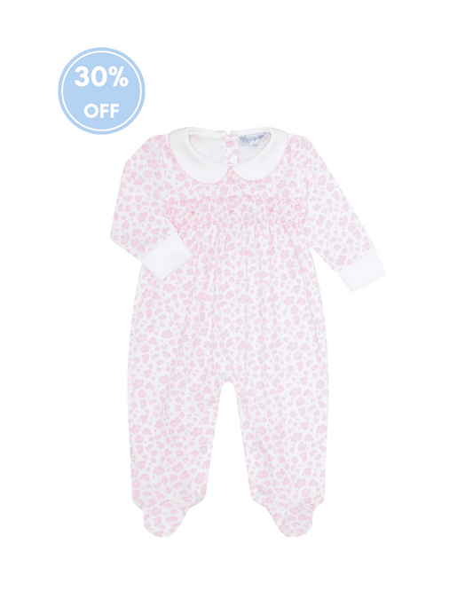 Pink Cheetah Print Smocked Pima Footie
