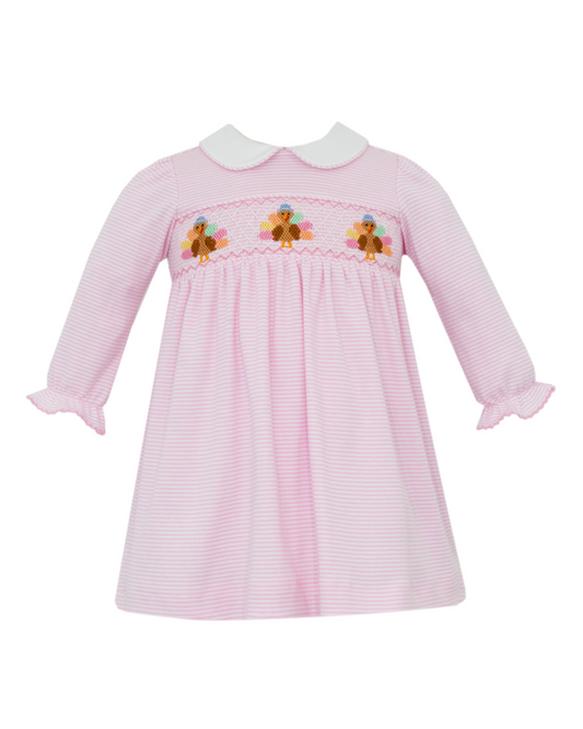 Smocked Turkey - Pink Stripe Knit Dress