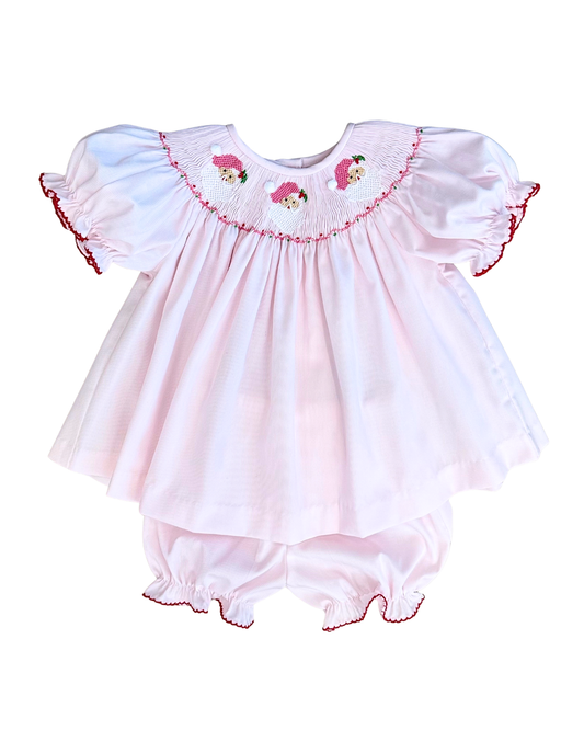 Pink Smocked Santa - Emma Bloomer Set