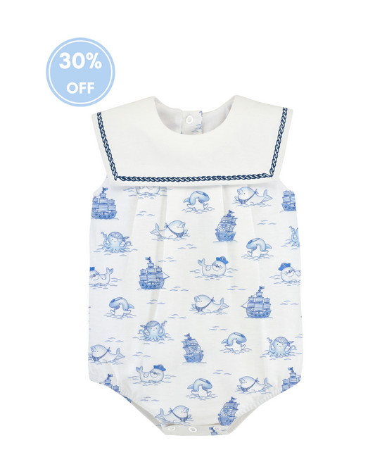 Pirates Navy Toile Knit Sailor Bib Bubble