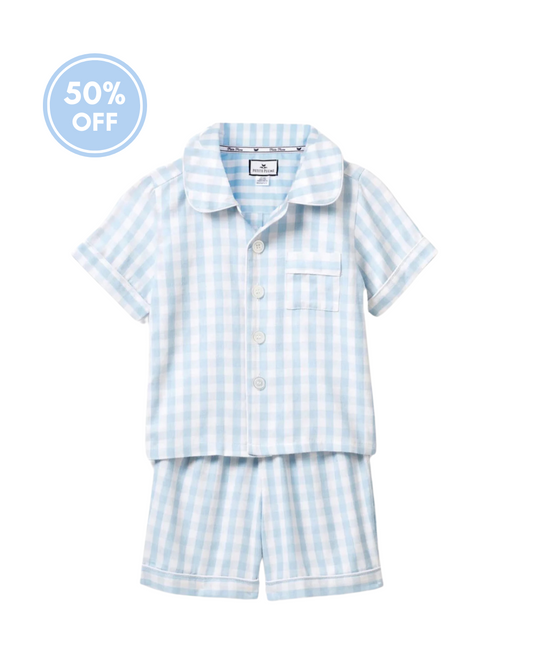 Blue Gingham - Twill Pajama Short Set
