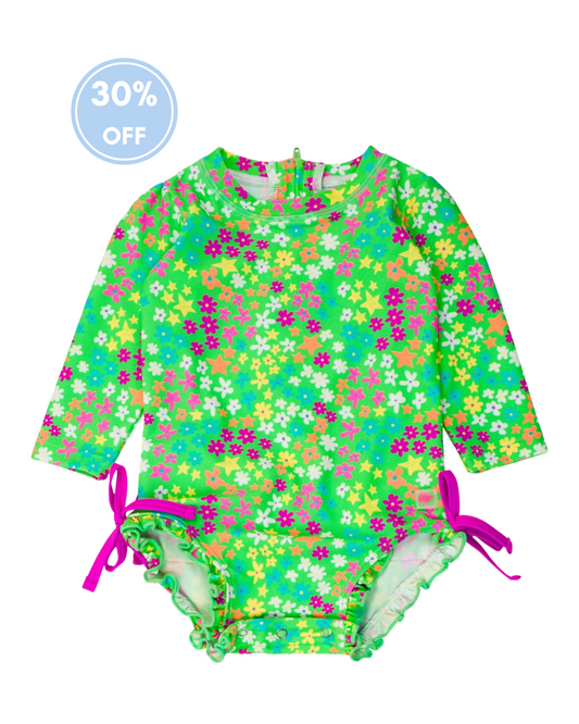 Neon Floral - Long Sleeve One Piece Rash Guard