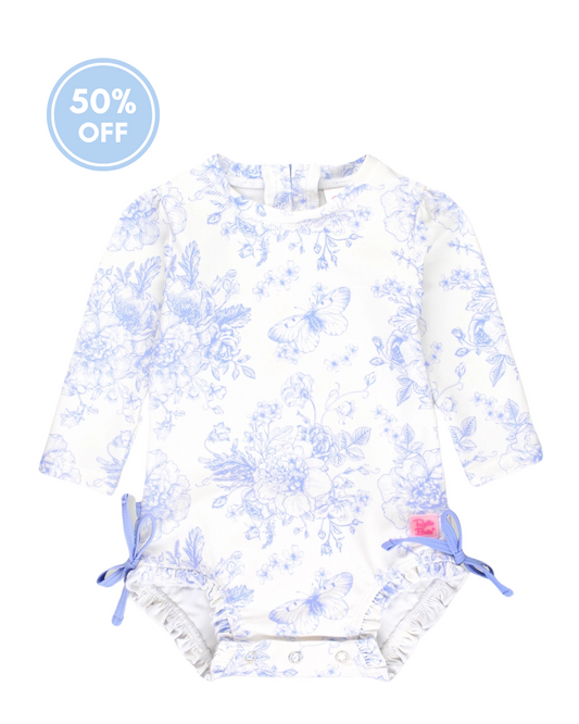 Periwinkle Butterfly Garden - Long Sleeve One Piece Rash Guard