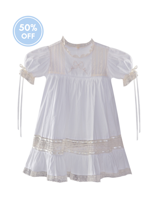 Hazel Heirloom Dress - White with Ecru