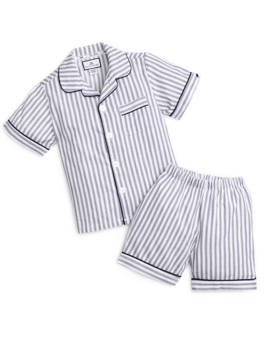Navy French Ticking Stripe Twill - Pajama Short Set