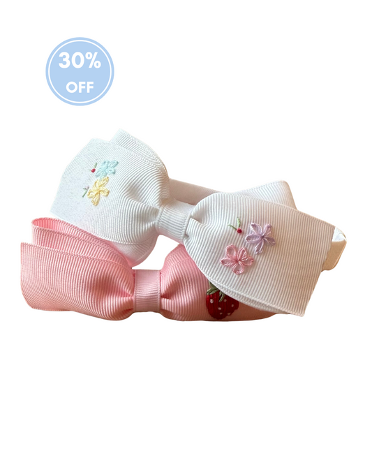 Bouquet of Flowers Hand-Embroidered White Grosgrain Headband